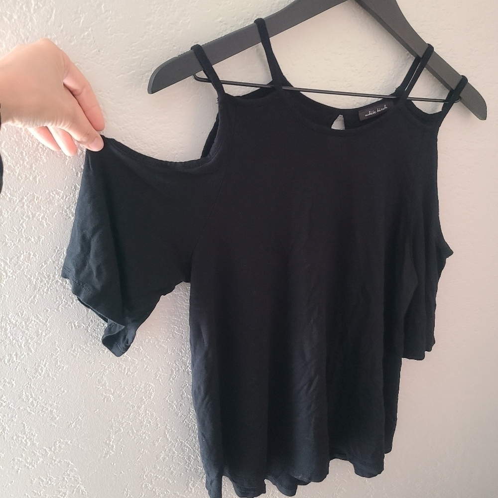 White Birch Black Womens Small Cold Shoulder Half Sleeve Blouse EUC
